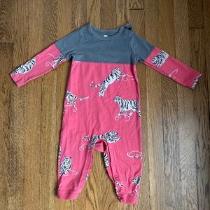 Tea Collection Two-toned Romper with Tiger Print